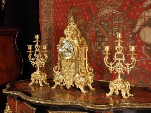 ***** Sold ***** Antique French Brass Clock Set